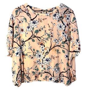 Lucky Brand Floral Blouse in Peach and Blue